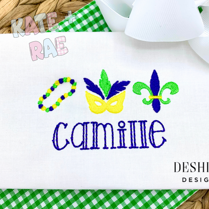 Girls Mardi Gras Fill Stitch Trio Embroidery Design