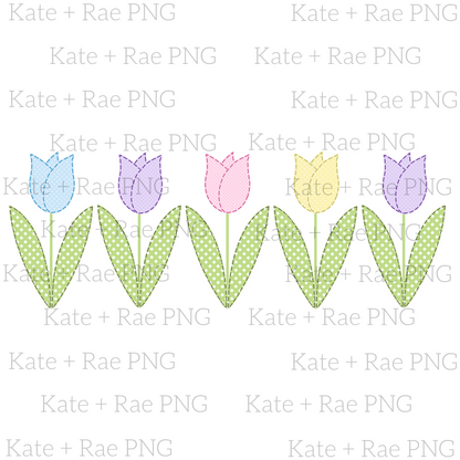 Girl's Spring Tulip Garden Faux Applique PNG