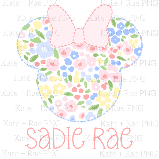 Floral Mouse Head Faux Applique PNG