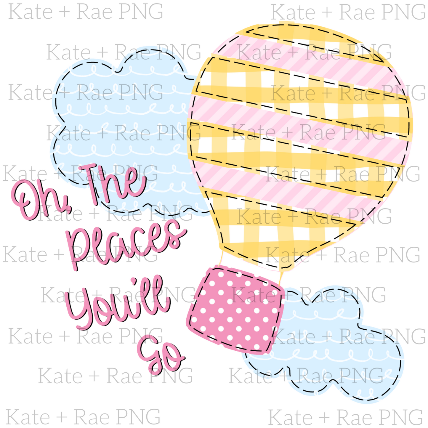 Girls Oh, The Places You'll Go Faux Applique PNG