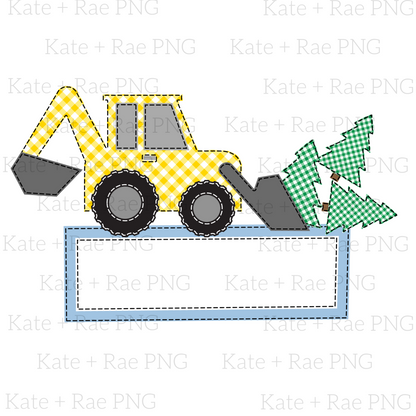 Backhoe Christmas Faux Applique (Tree Trio) with Name Plate