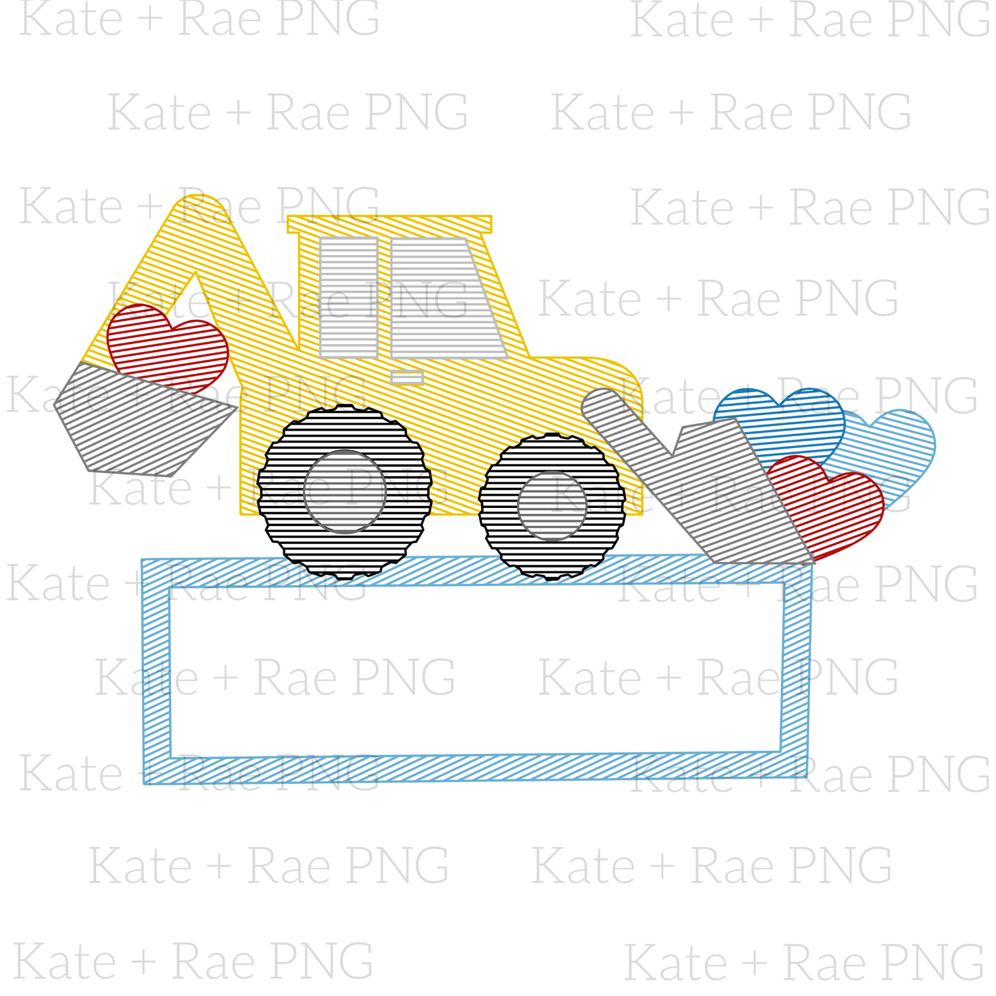 Backhoe Sketch V-Day Faux Embroidery PNG