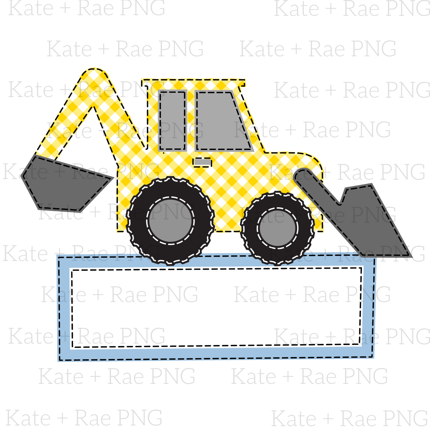 Yellow Gingham Backhoe Faux Applique PNG (Name Plate)