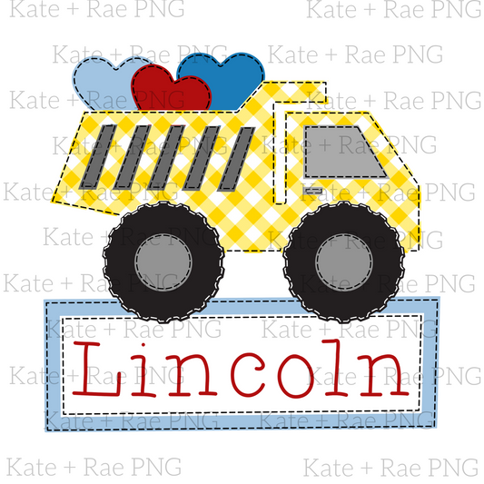 Dump Truck Valentine's Day PNG with Name Plate