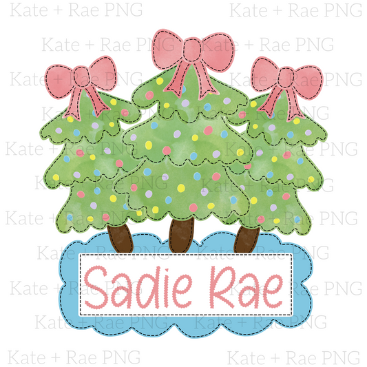 Christmas Tree Trio with Solid Blue Background