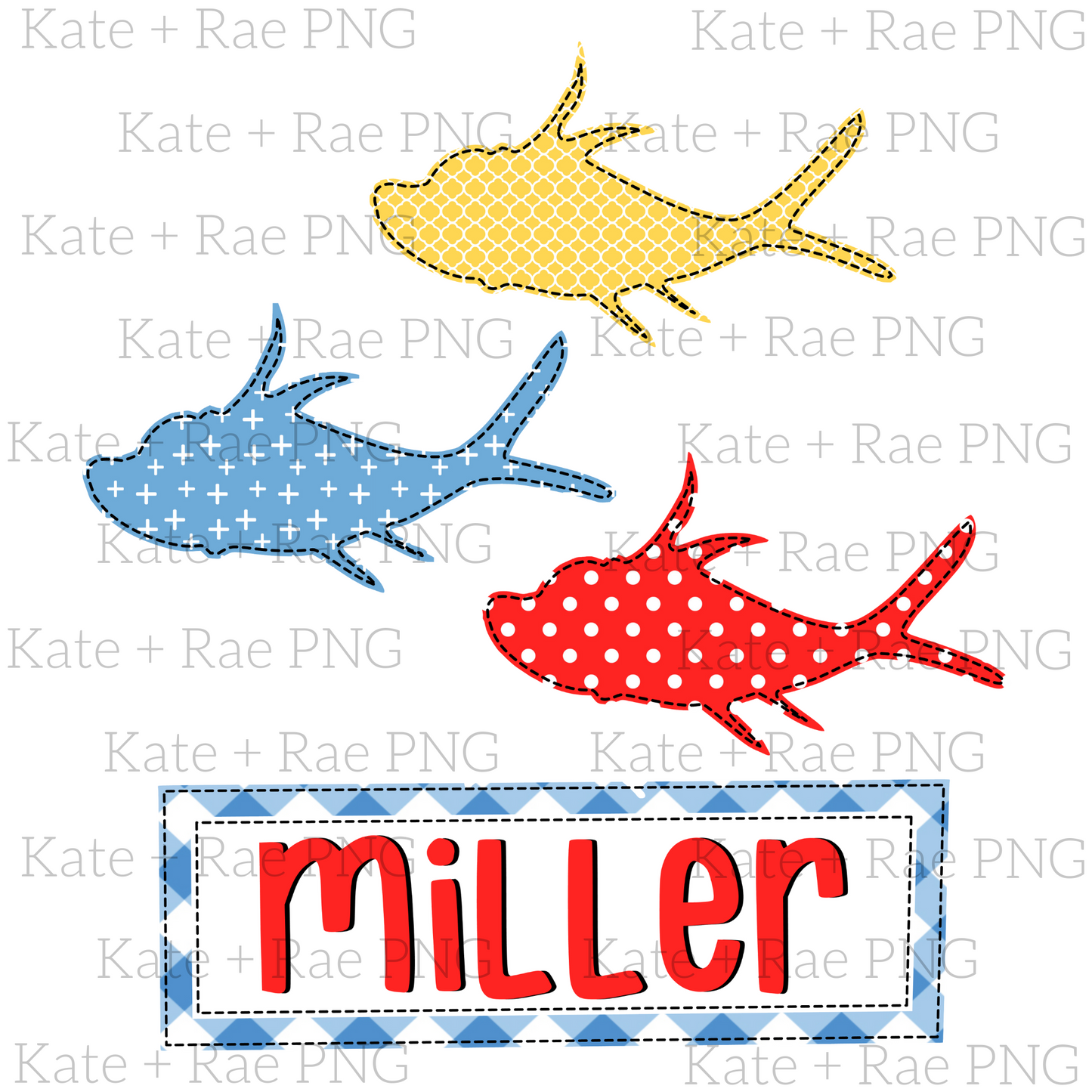 Boys One Fish Two Fish Faux Applique PNG