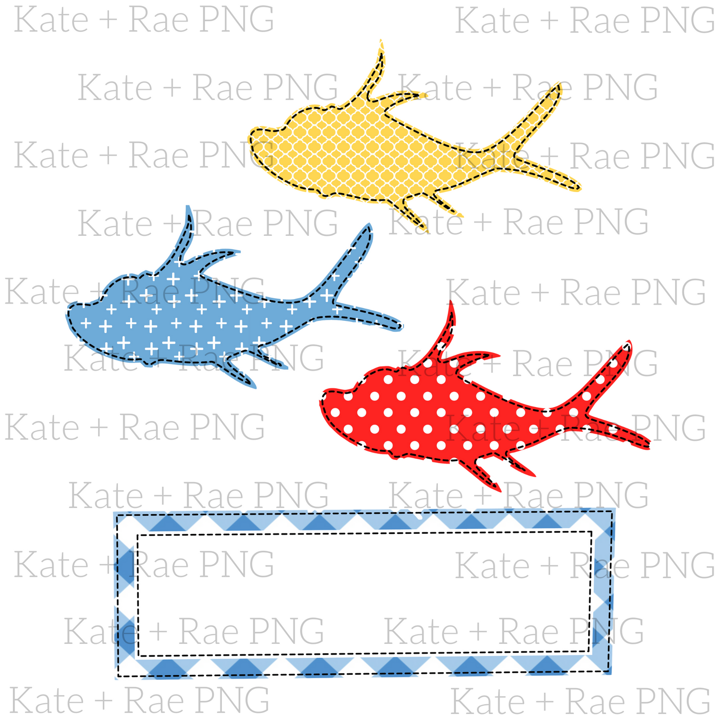 Boys One Fish Two Fish Faux Applique PNG