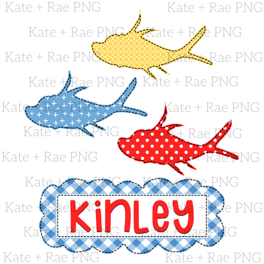 Girls One Fish Two Fish Faux Applique PNG