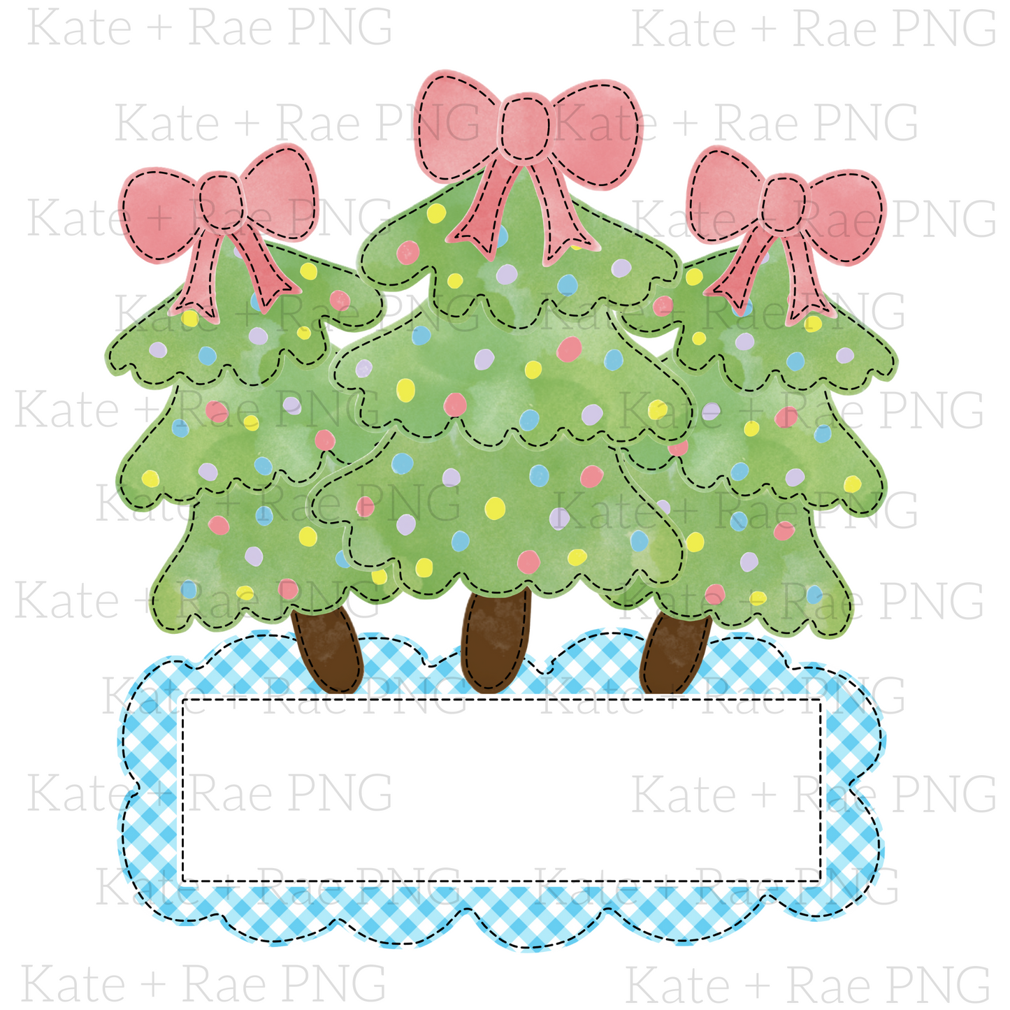 Christmas Tree Trio with Blue Gingham Name Plate