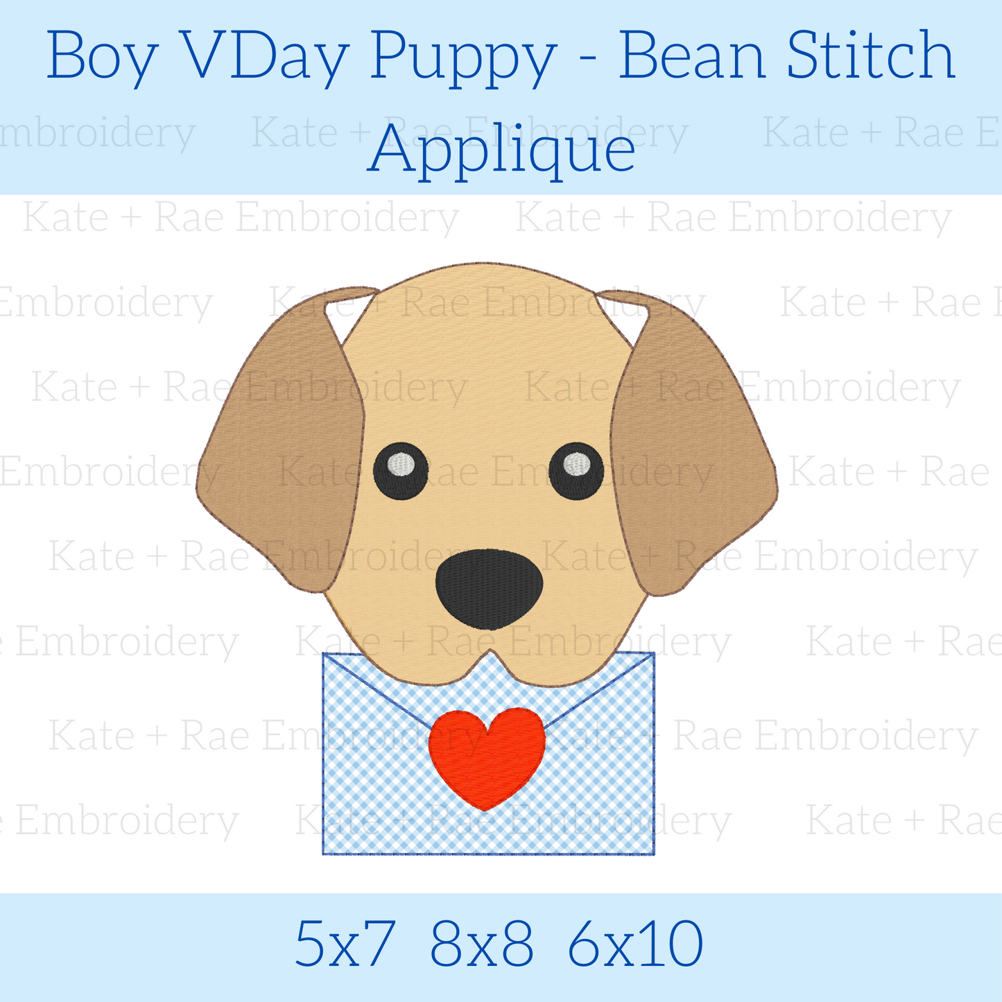 Boy Valentine's Day Puppy Bean Stitch Applique Embroidery Design