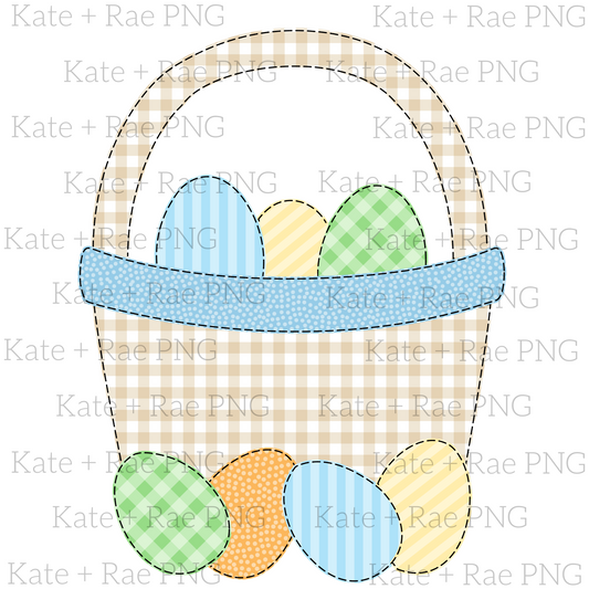 Boy's Easter Basket with Extra Eggs Faux Applique PNG