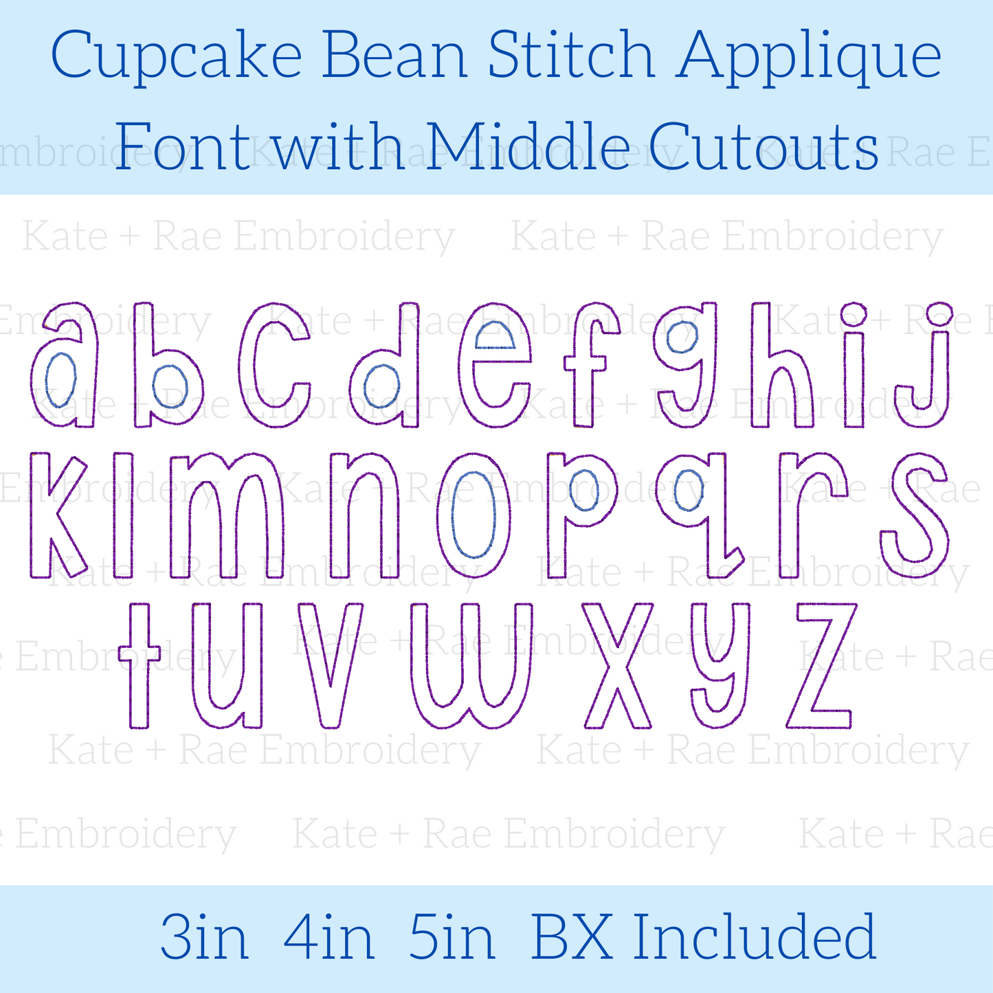 Cupcake Bean Stitch Applique Font with Middle Cutouts