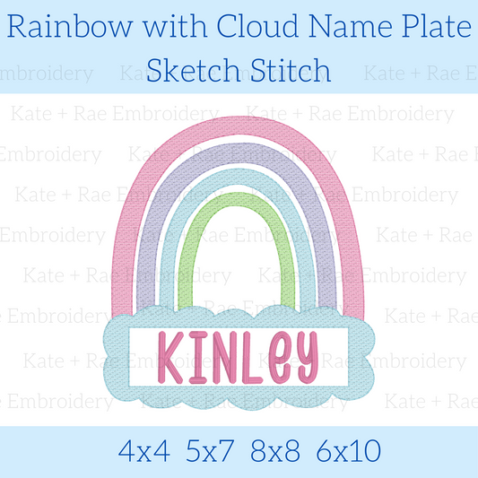 Rainbow Sketch Stitch Embroidery Design with Name Plate