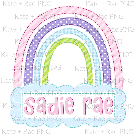 Rainbow Faux Applique with Name Plate PNG