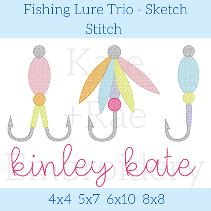 Fishing Lure Trio Sketch Stitch Embroidery Design