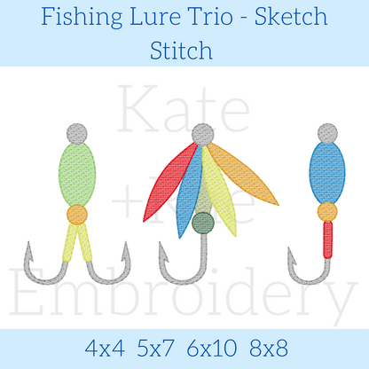 Fishing Lure Trio Sketch Stitch Embroidery Design