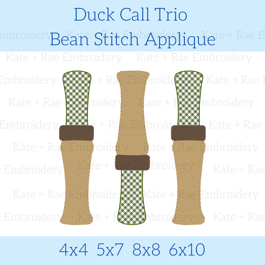Duck Call Bean Stitch Applique Embroidery Design