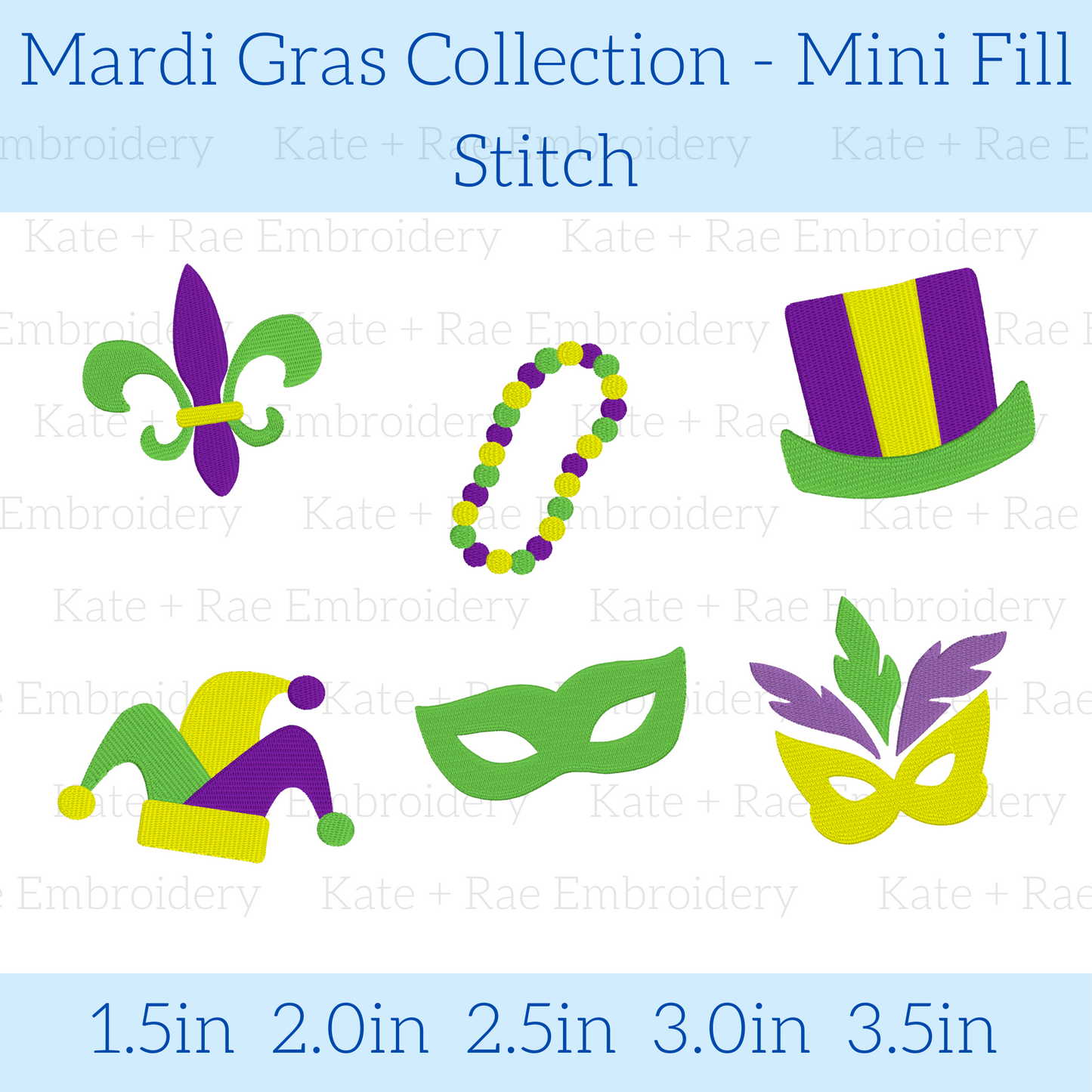 Mardi Gras Mini Fill Stitch Embroidery Design Collection