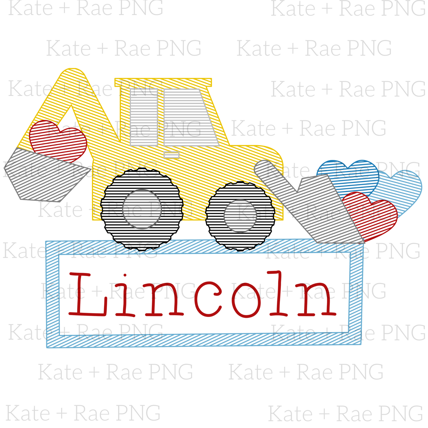 Backhoe Sketch V-Day Faux Embroidery PNG