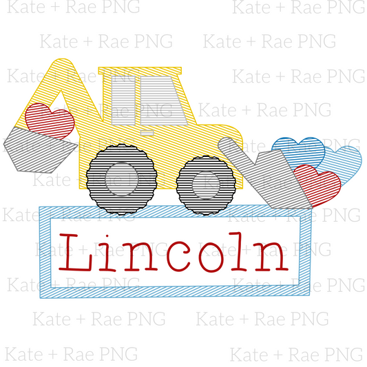 Backhoe Sketch V-Day Faux Embroidery PNG