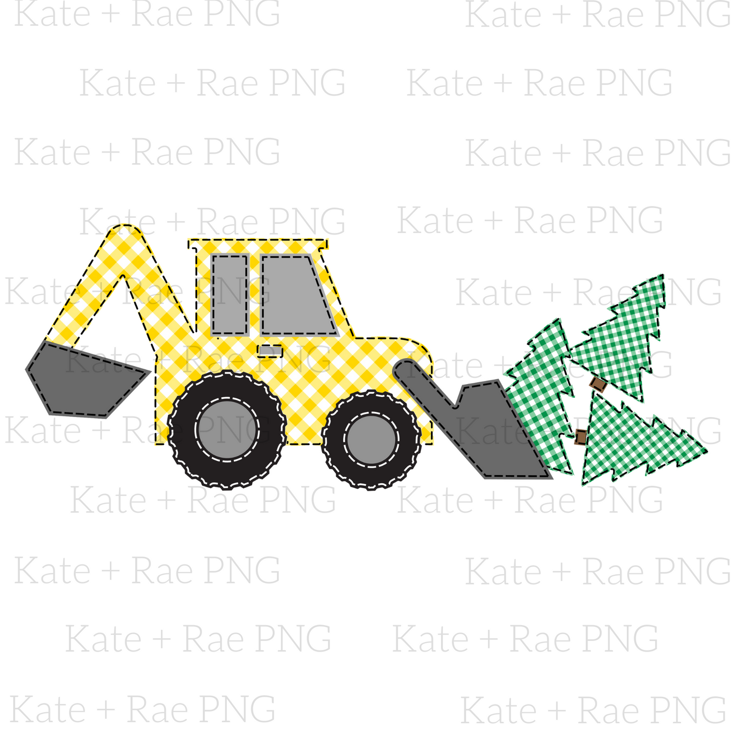 Boys Tractor (Backhoe) Christmas Faux Applique 2 PNG