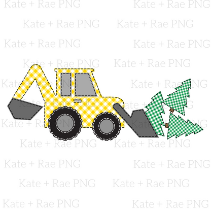 Boys Tractor (Backhoe) Christmas Faux Applique 2 PNG