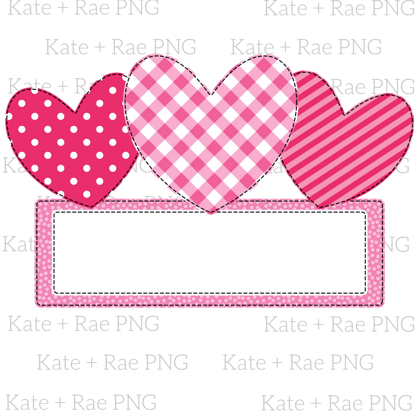 Heart Trio Faux Applique PNG with Name Plate