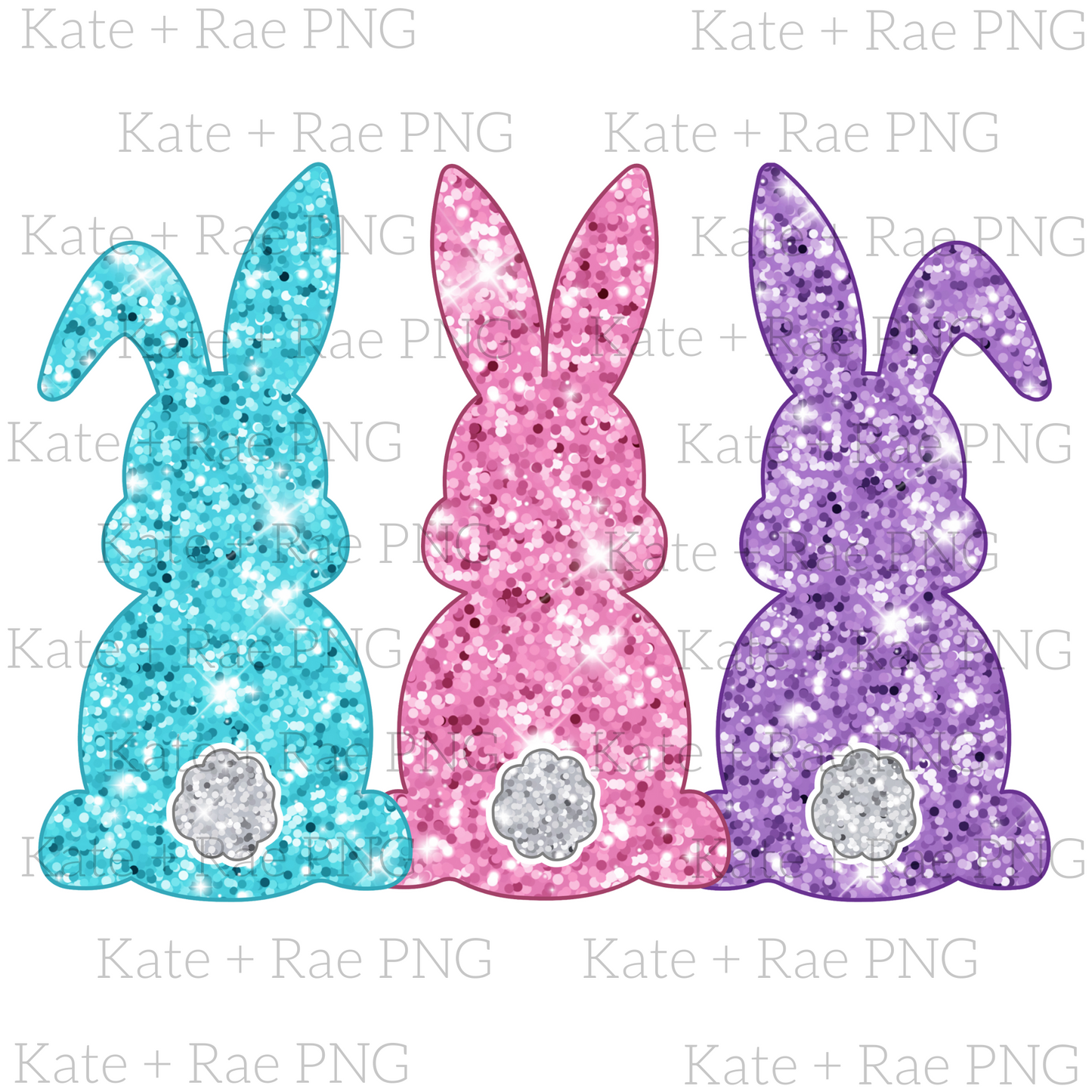 Girls Glitter Bunny Faux Applique Trio PNG