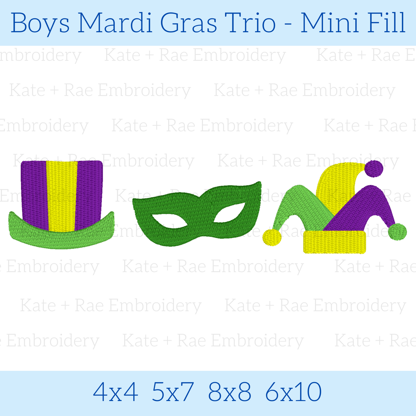 Boys Mardi Gras Fill Stitch Trio Embroidery Design