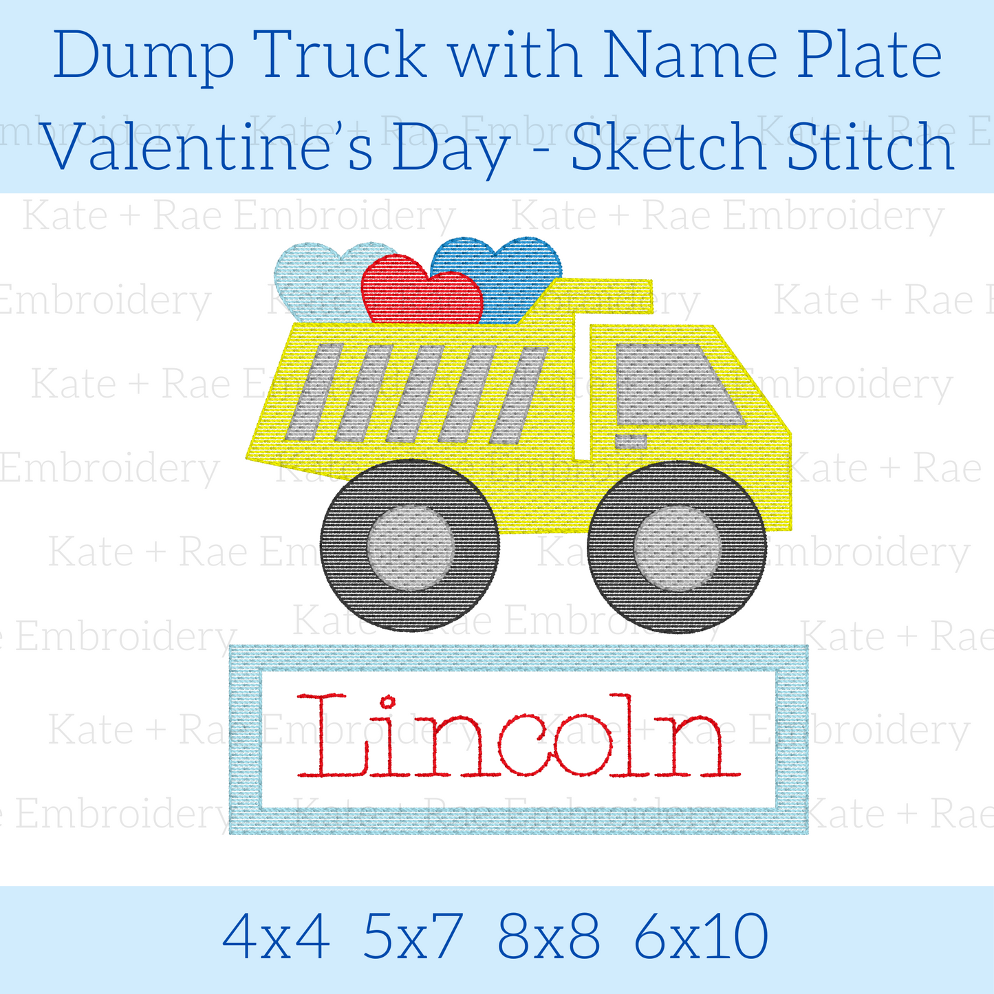 Dump Truck with Name Plate Valentine's Day Sketch Stitch Embroidery Design