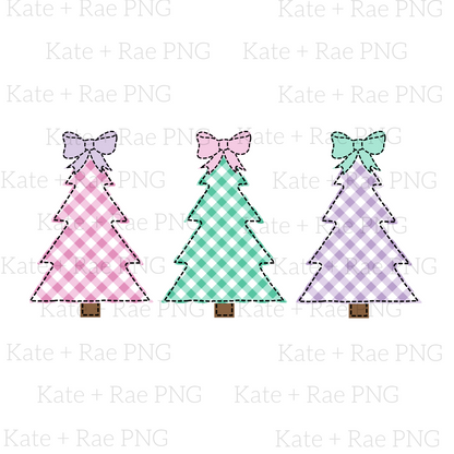 Bright Faux Applique Christmas Tree Trio PNG