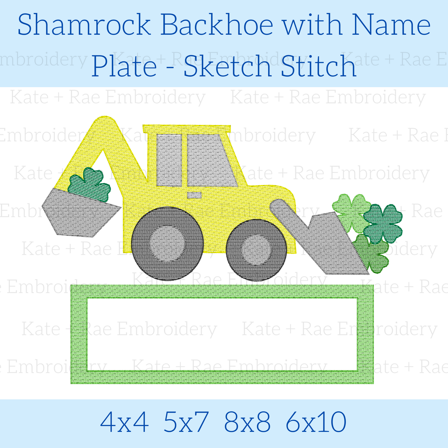 Shamrock Backhoe Sketch Stitch Embroidery Design with Name Plate