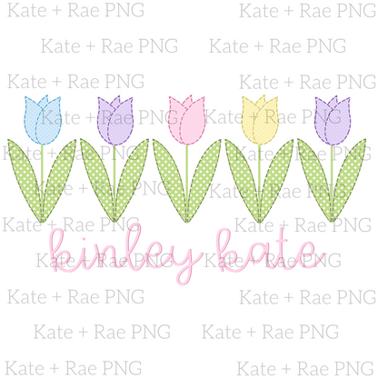 Girl's Spring Tulip Garden Faux Applique PNG
