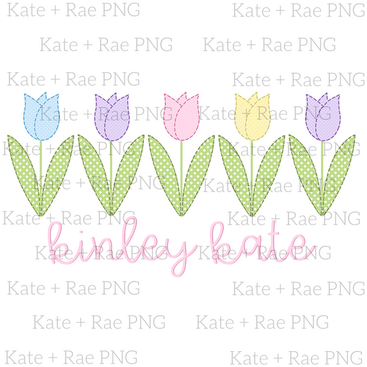 Girl's Spring Tulip Garden Faux Applique PNG