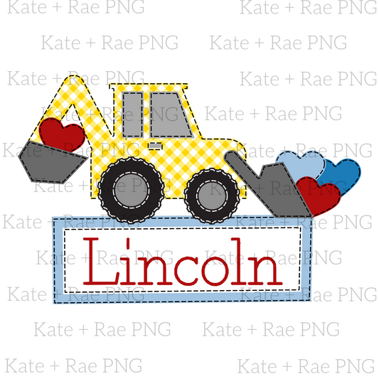 Valentine's Day Backhoe with Name Plate