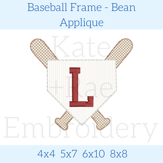 Baseball Frame Bean Stitch Applique Embroidery Design