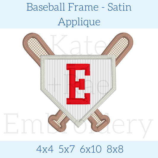 Baseball Frame Satin Stitch Applique Embroidery Design