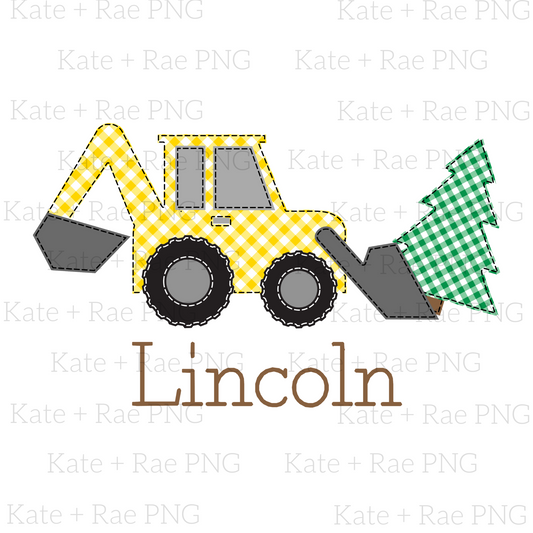 Boys Tractor (Backhoe) Christmas Faux Applique PNG