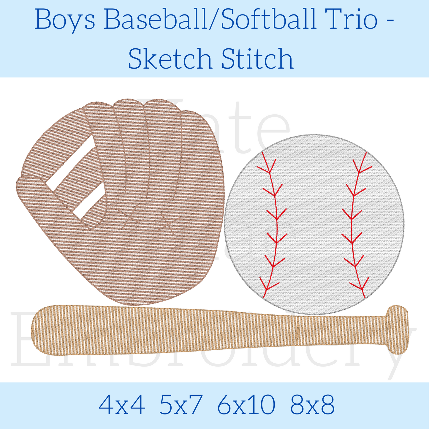 Boy's Baseball Sketch Stitch Embroidery Design