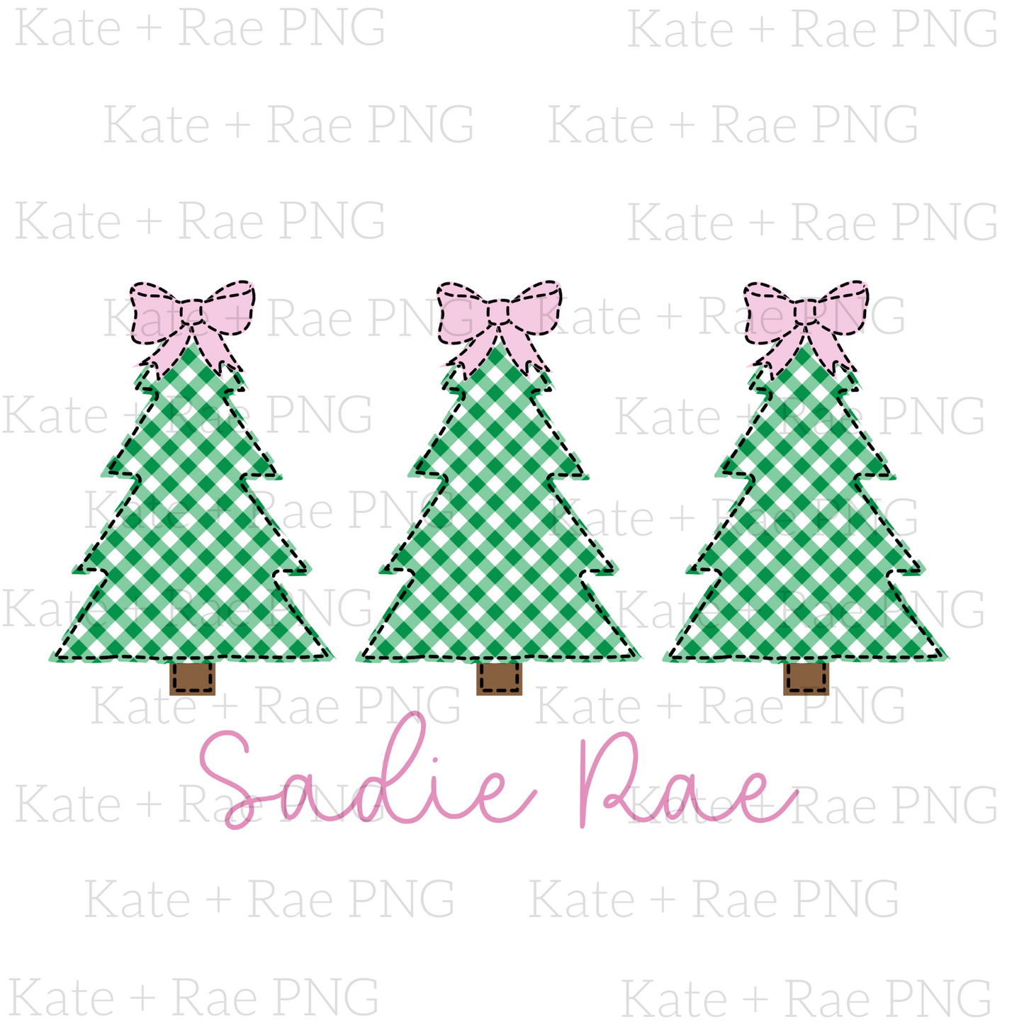 Girls Faux Applique Christmas Tree Trio PNG