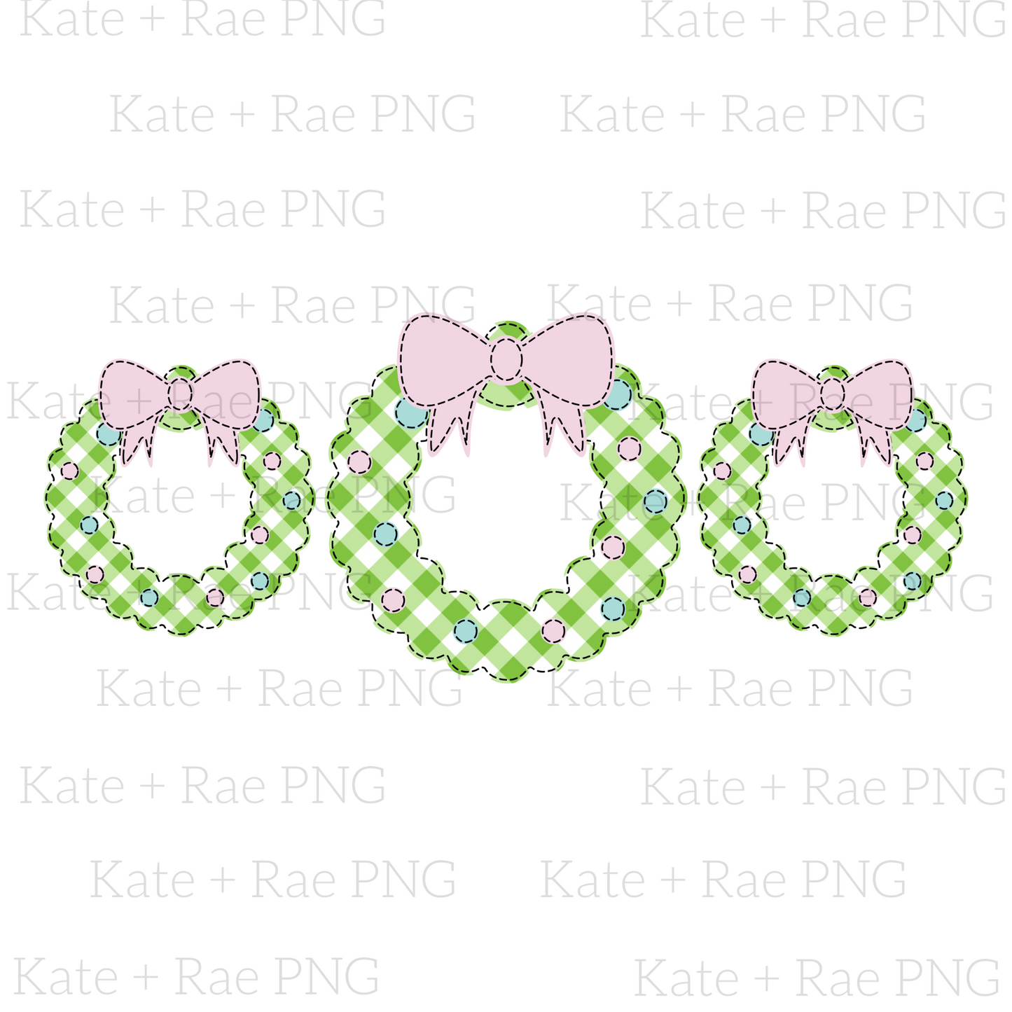 Girly Christmas Wreath Trio Faux Applique PNG