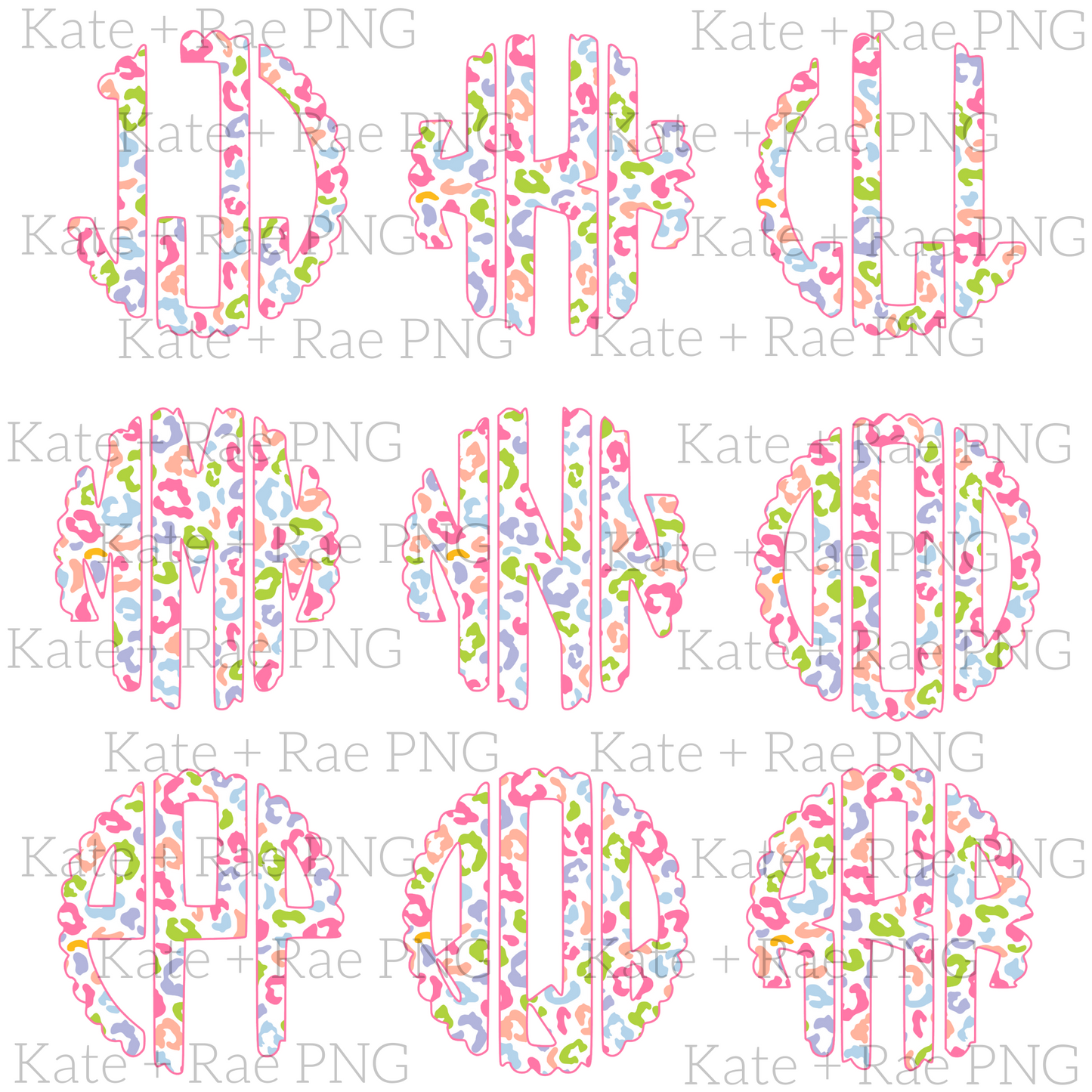 Spring Leopard Doodle Monogram Pack