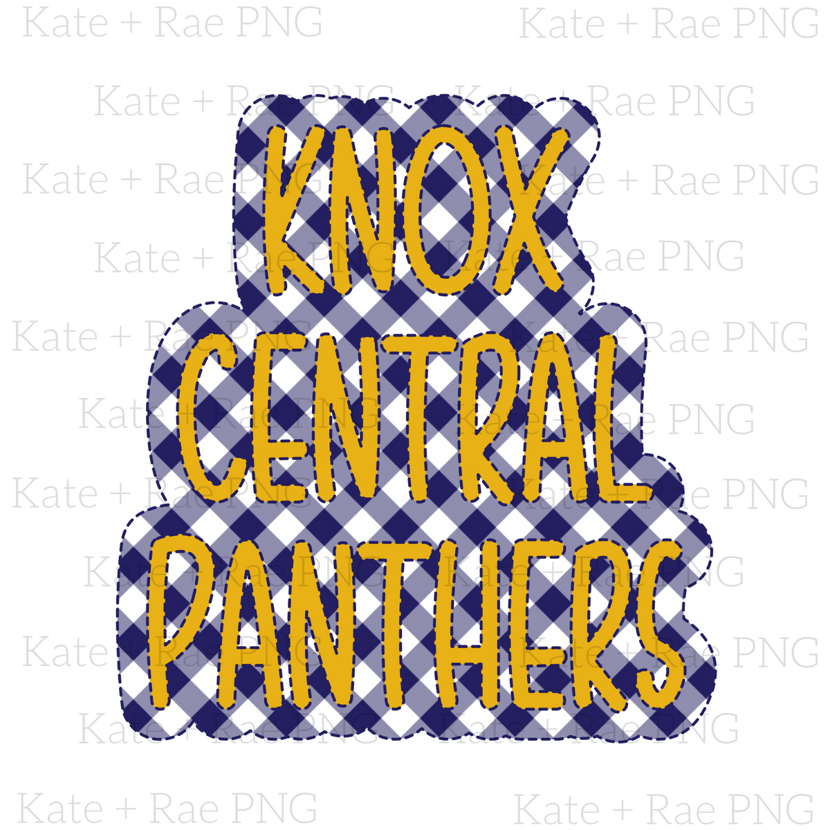 Knox Central Panthers: The words Knox Central Panthers in gold letters on a navy gingham patch