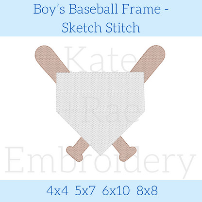 Boy's Baseball Frame Sketch Stitch Embroidery Design