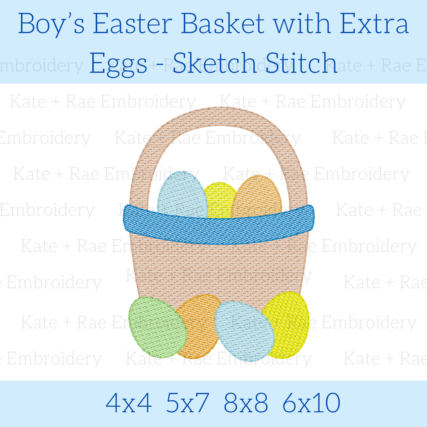 Boy's Easter Basket with Extra Eggs Sketch Stitch Embroidery Design