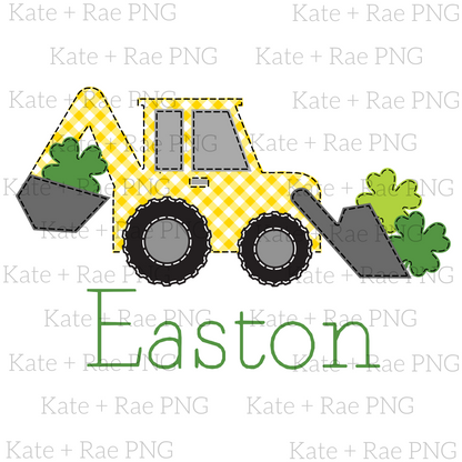 Boys Shamrock Backhoe Faux Applique PNG