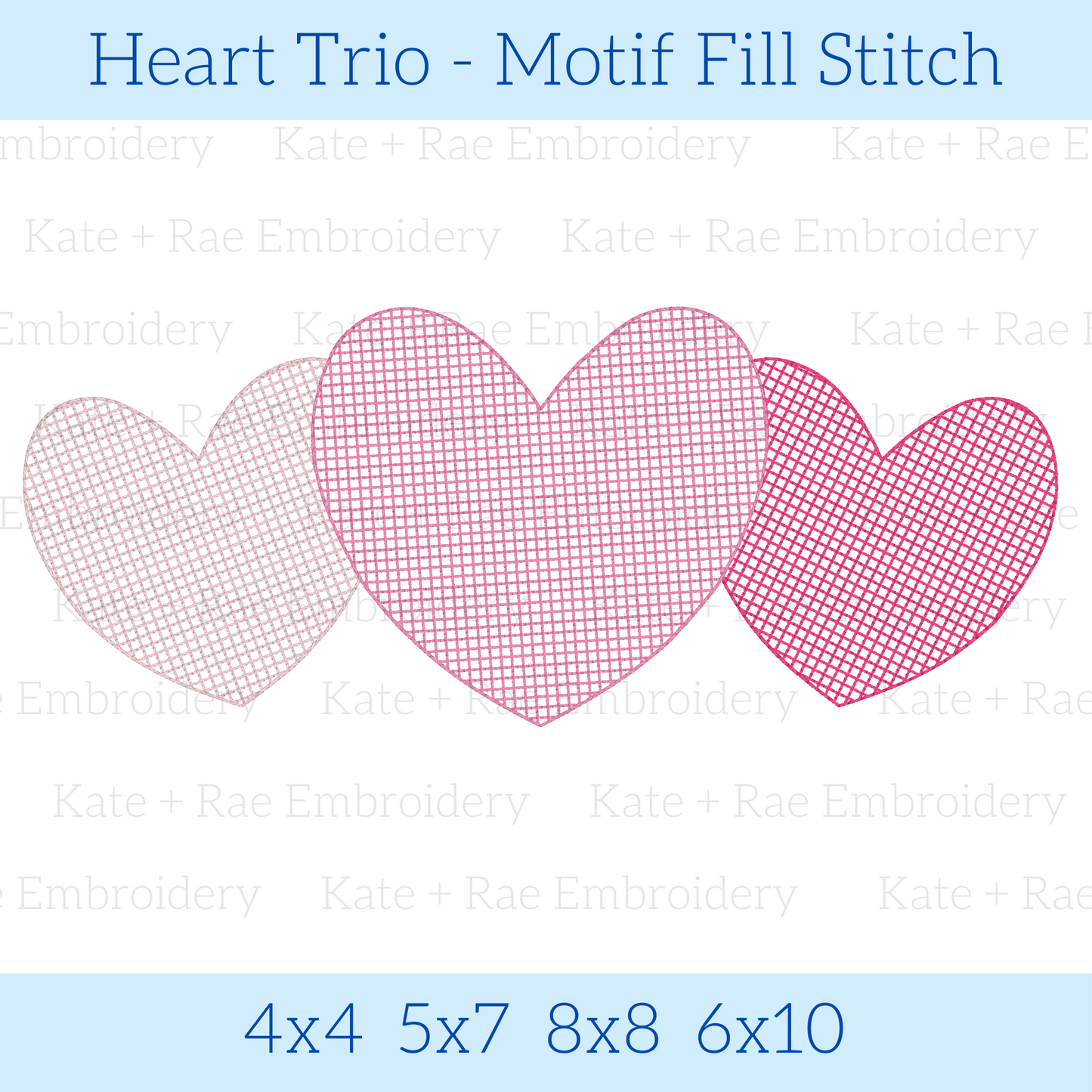 Heart Trio Motif Fill Stitch Embroidery Design