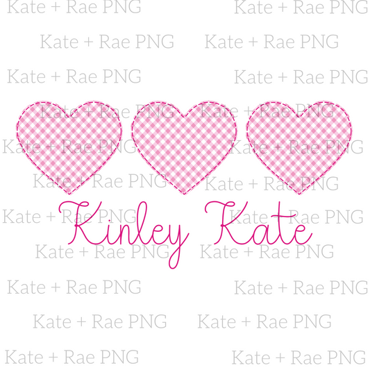 Pink Heart Faux Applique Trio PNG