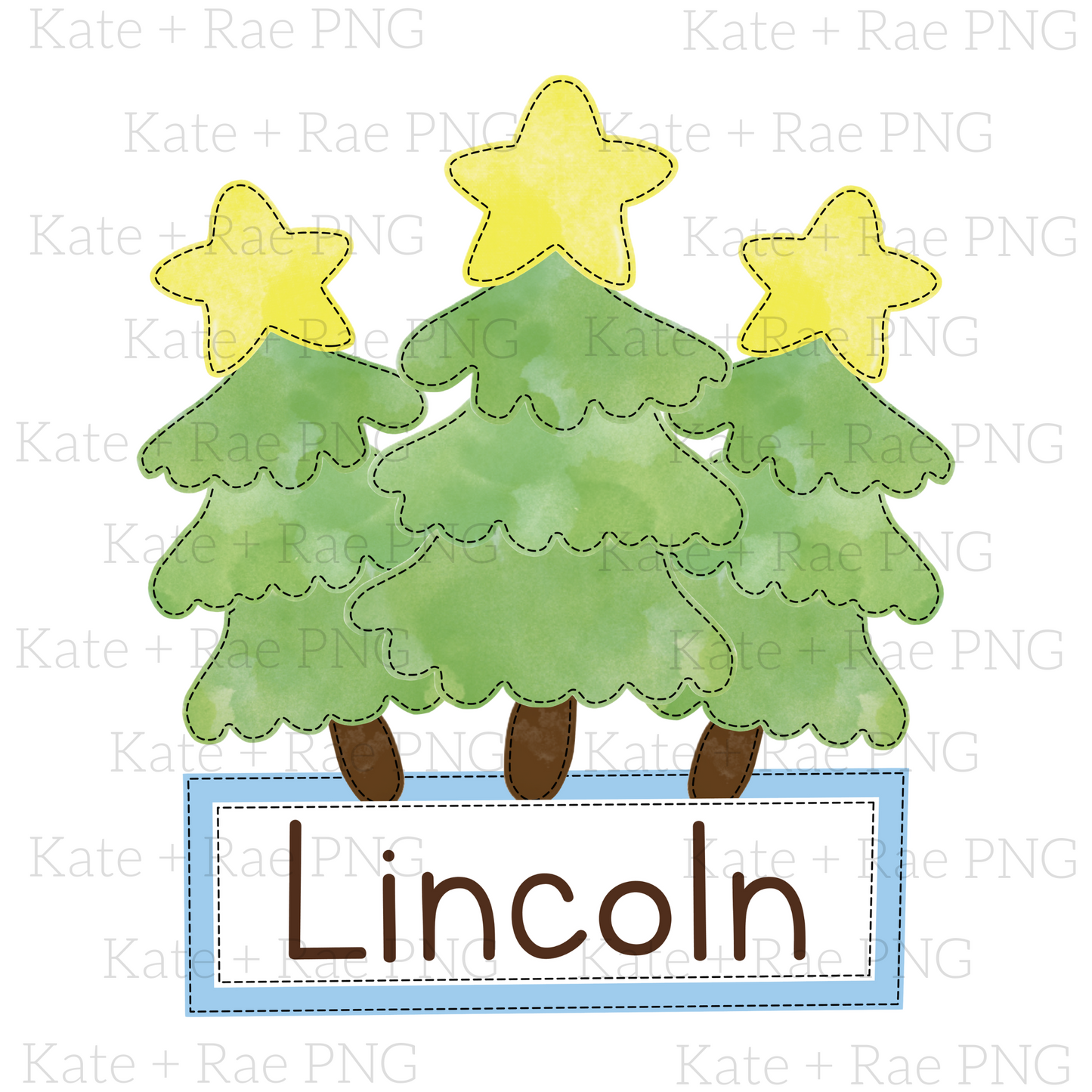 Christmas Tree Trio with Blue Name Plate