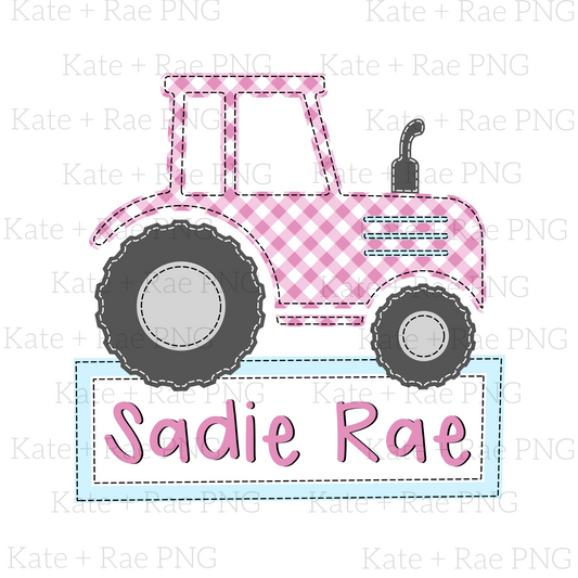 Pink Tractor Faux Applique PNG (Name Plate)